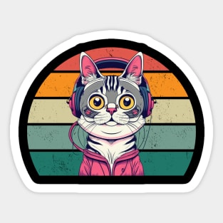 Cute cat wearing headphones Sticker